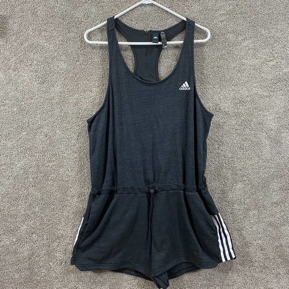 adidas Pants - Adidas Romper Womens XL Black 1/4 Zip Back Drawstring Waist Pockets Sleeveless